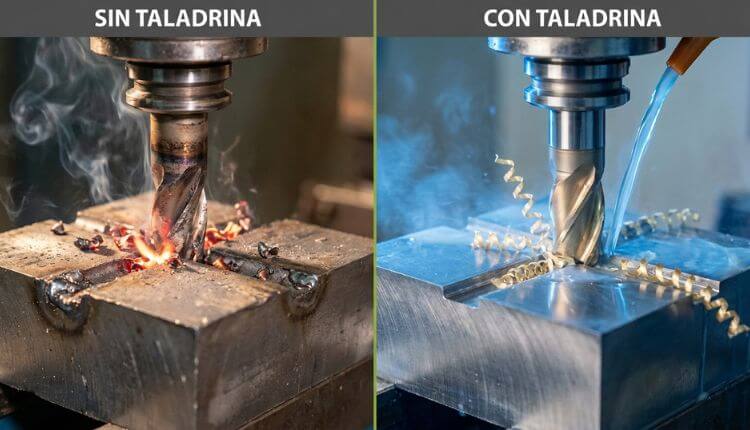 comparativa entre un mecanizado con y sin taladrina