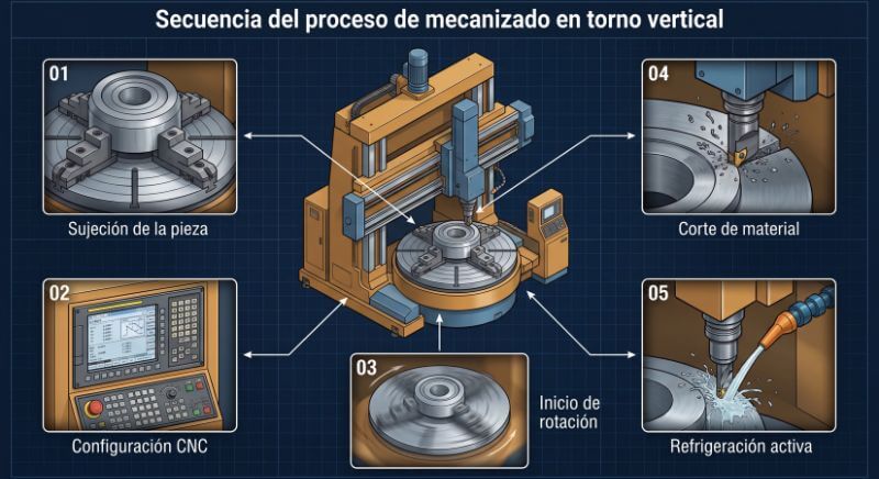 secuencia del proceso de un torno vertical