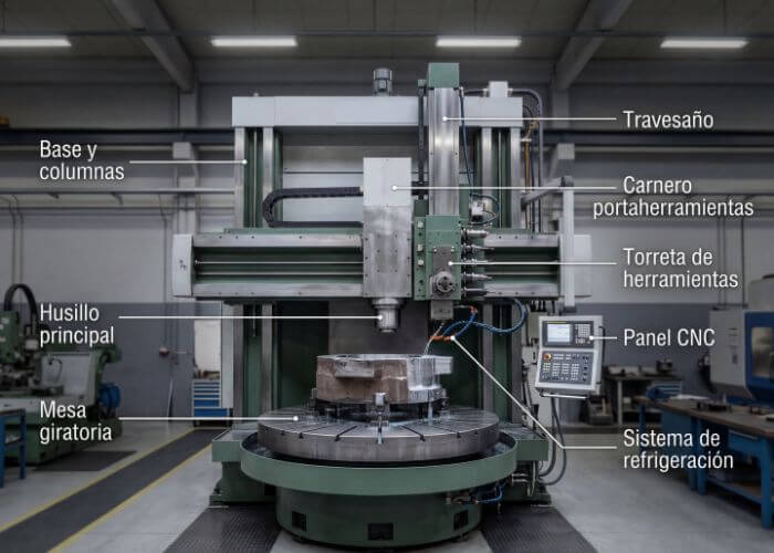 descripcion de elementos que componen un torno vertical